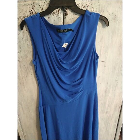 Lauren Ralph Lauren cowl neck Knee length Sleeveless Dress Blue size 10 Classic - Picture 2 of 9